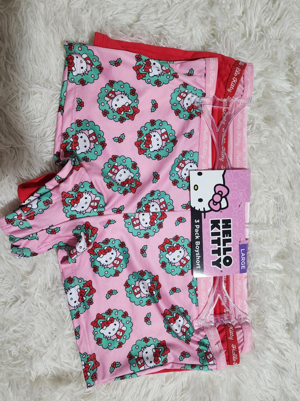 Hello Kitty Women's Pink Holiday Pattern 3-Pack Pajama Boyshorts